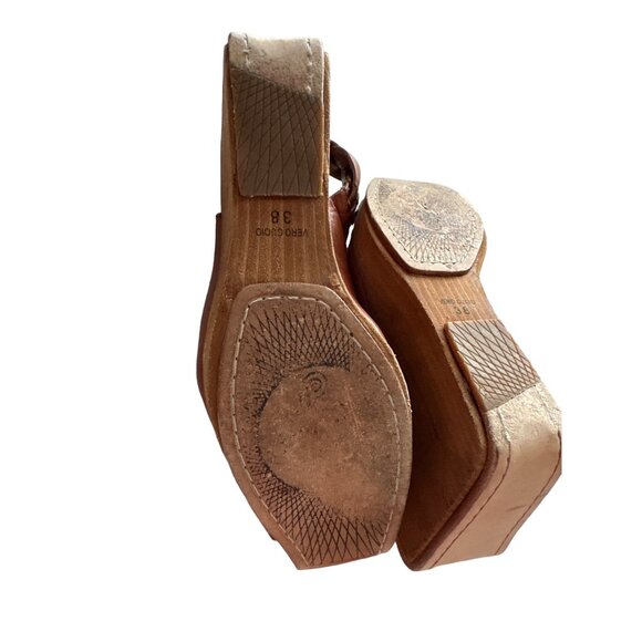 Modern Vintage Platform Wedge Sandals Brown Sling Back Leather Size 7.5 - Picture 10 of 11